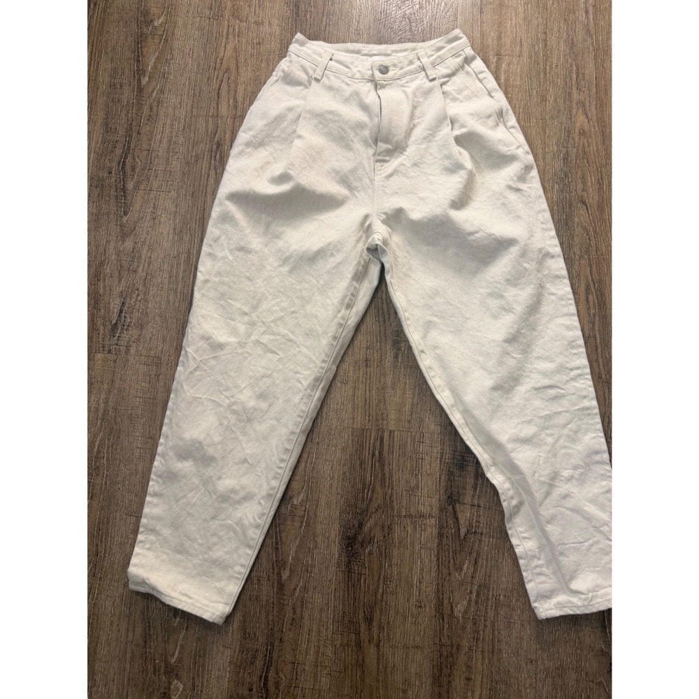 John Elliott Womens Pleated Denim Pants Off White Cream Made in Japan Size 25
